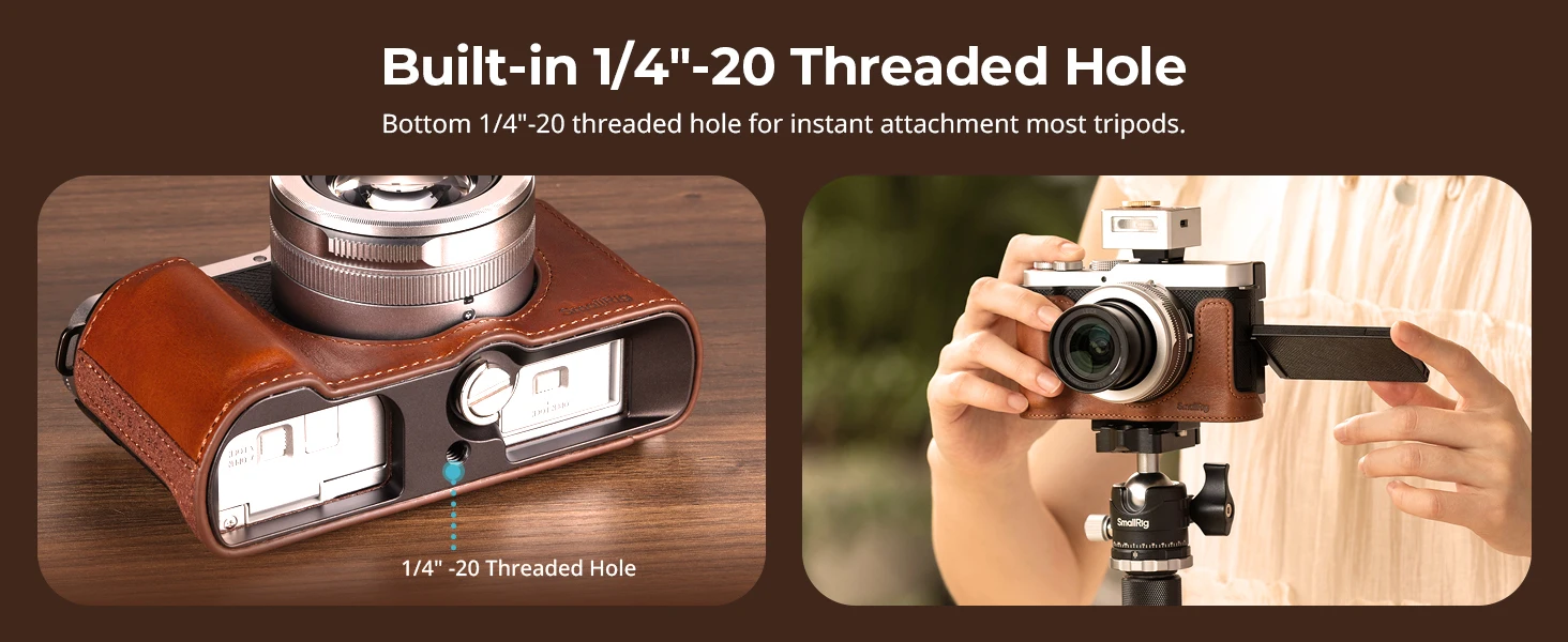 SmallRig LUMIX L10 Leder-Halbhülle für Panasonic LUMIX L10, Braun/Schwarz, integriertes 1/4"-20 Gewindeloch, Retro-Ästhetik -5699 – Detail 6
