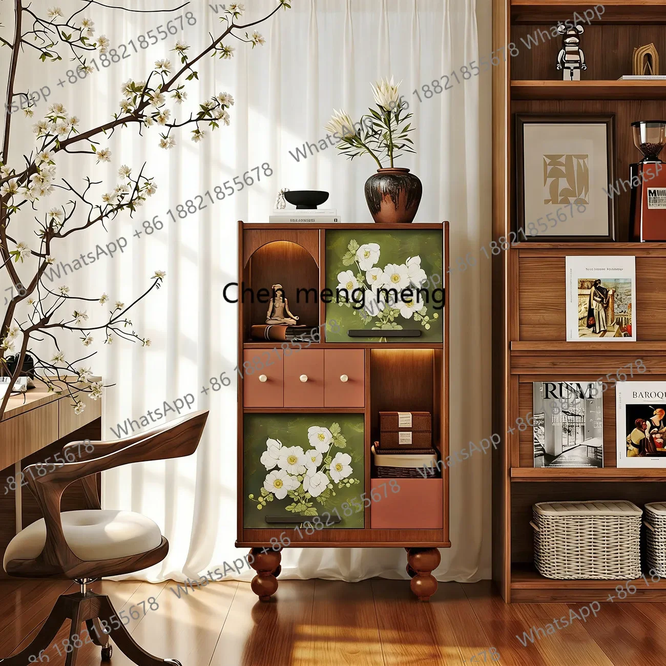 M02 Solid wood chest cabinet living room study custom painted antique bookcase storage locker