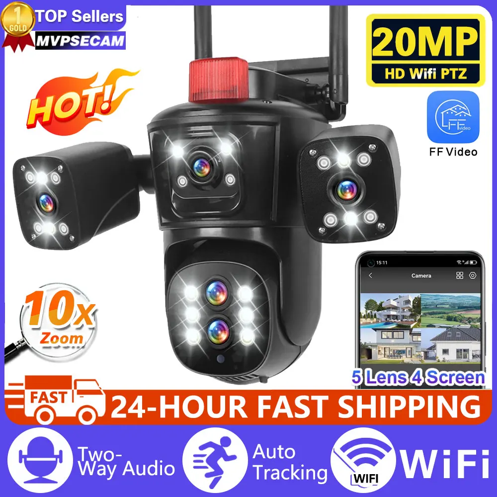 

10K 20MP Four screens WiFi IP Camera Outdoor 10X Zoom 360°View PTZ Cam AI Tracking CCTV Video Surveillance Security Camera