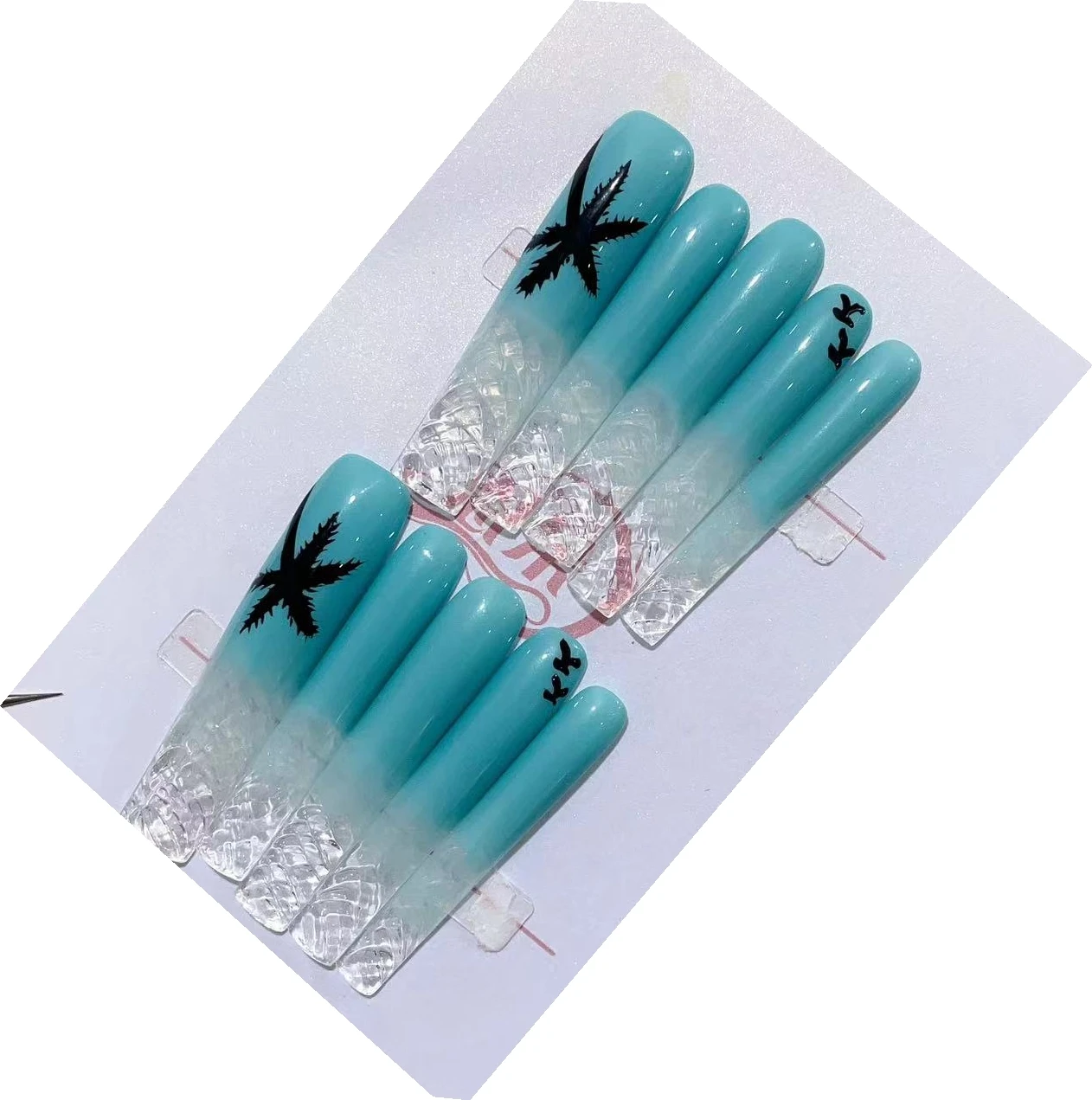 Emmabeauty Salted Ice West Coast Palm American Art Handmade Press On Nails,Reusable High-Quality Luxury Extended Edition.UA001