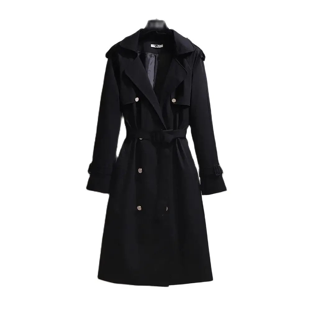 

2024 New,Spring Autumn Long Trench Coats, For Women Clothes, Korean Double-breasted Black Windbreaker ,Large Size Overcoats