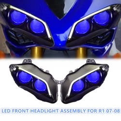 KT Motorcycle LED Front Headlight Assembly For Yamaha YZF R1 2007-2008 Custom Modified Headlamp DRL Demon Eyes Projector