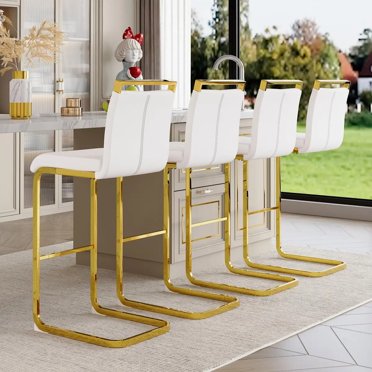 

Counter Height Bar Stools Set Of 4,30'' Bar Stools For Kitchen Island,White Barstools With Back,Metal Barstools, Customized