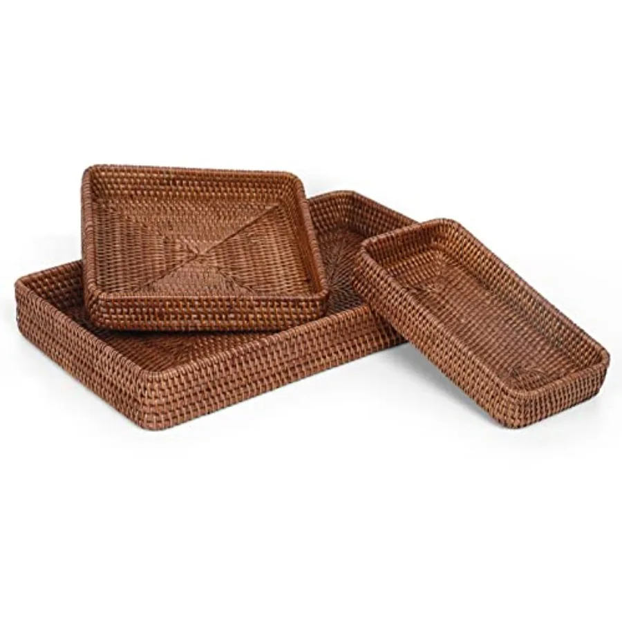 

Прямоугольный плетеный поднос из ротанга, натуральный декоративный поднос-корзина для организации пространства на столе, в ванной, на кухне