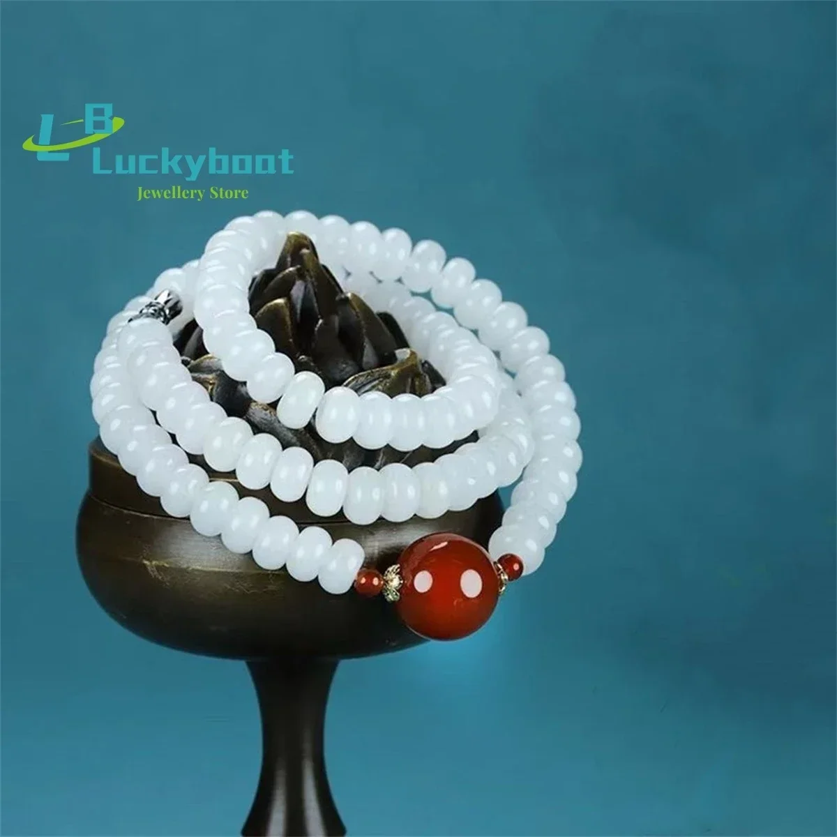 Natural Xinjiang Sheep Fat White Jade Necklace Gold Silk Jade Abacus Bead Bracelet Women's Chain Jade Set Jewelry Wholesale Gift