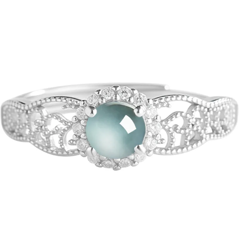 

Natural A-Goods Jade Blue Water Ring Ice Jade Fashion S925 Silver Inlaid Ring Women's Ring Adjustable