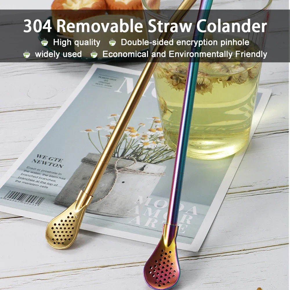 1pc Detachable Straw Colander Tea Drinking Straws Spoon Filter Reusable Professional Coffee Tea Filtered Tools Bar Accessories