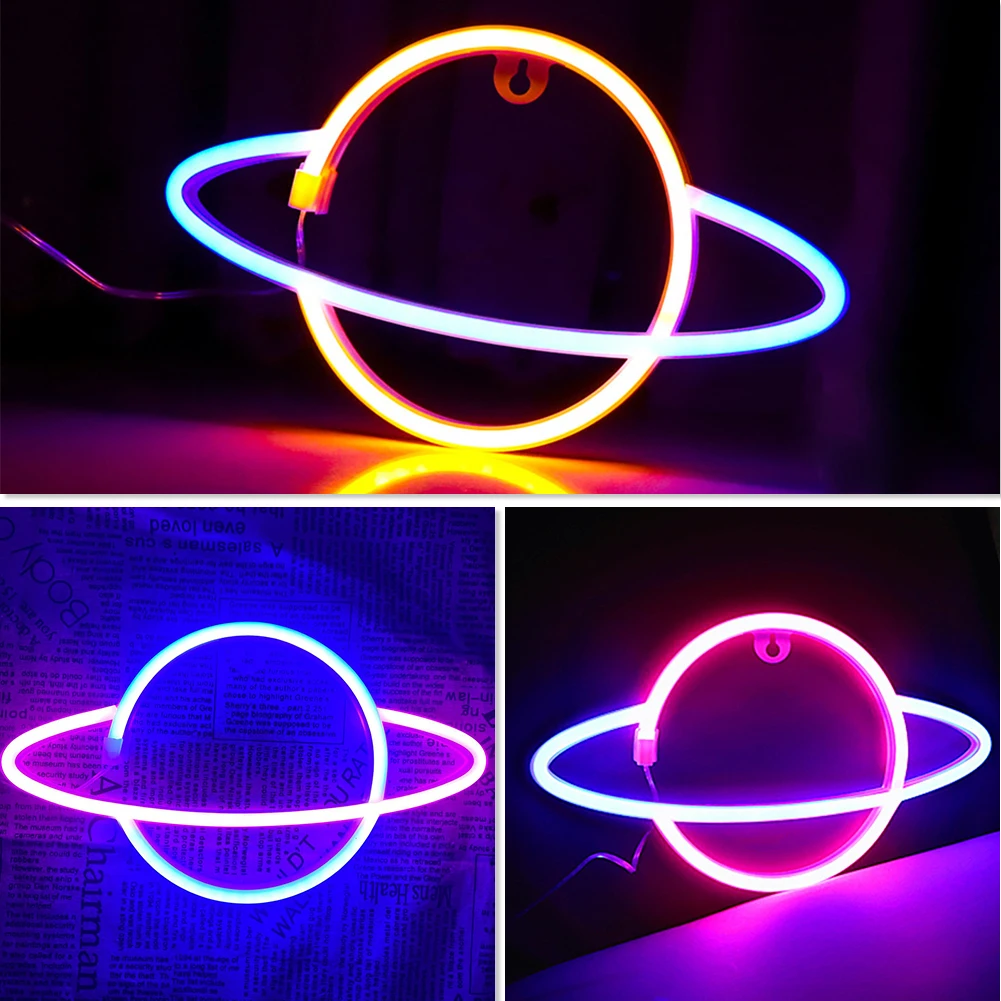 LED Planet Neon Lights USB o alimentato a batteria Planet insegne al Neon per la decorazione della parete estetica Hanging Planet Led Signs for Bedroom