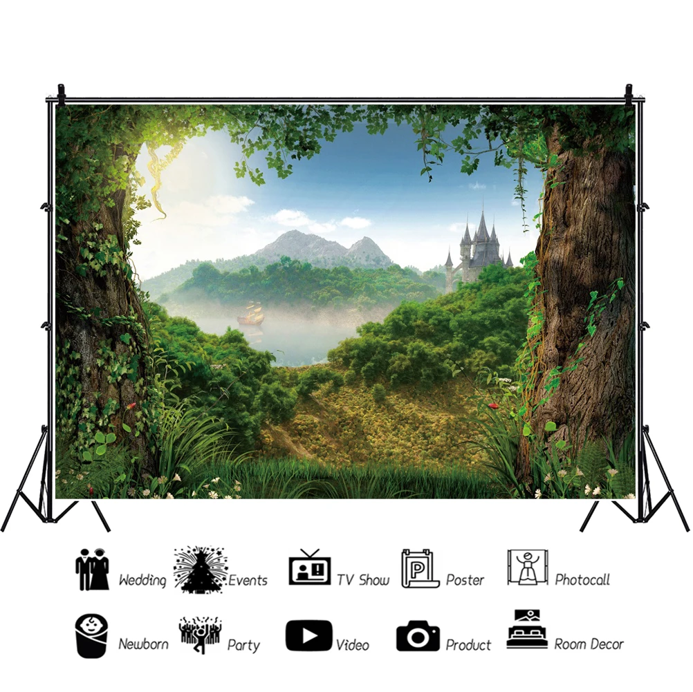 Laeacco Latar Belakang Foto Wonderland Antik Musim Semi Pernikahan Kastil Gunung Alam Latar Belakang Fotografi Potret Shower Pengantin
