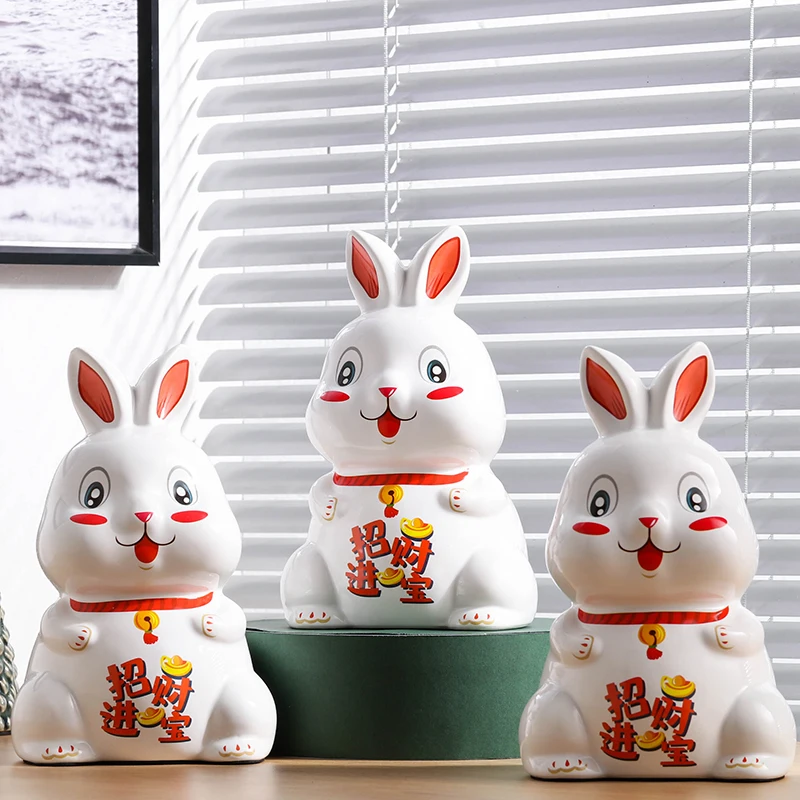 

Ceramic Lucky Rabbit Piggy Bank Savings Creative Gift Cartoon Coin Money Box Hidden Storage Tank Living Room tirelire Home Decor