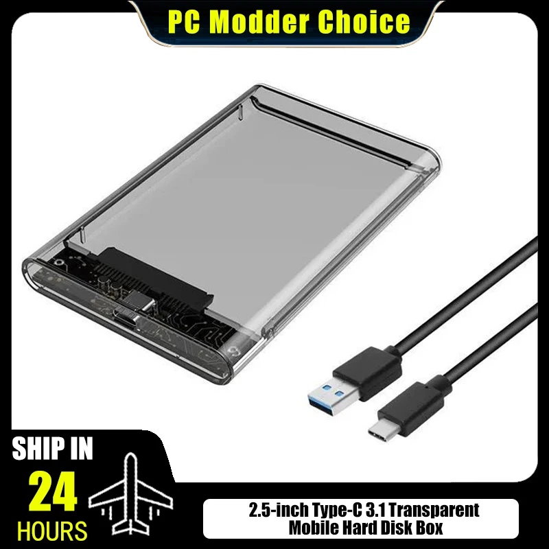 External 2.5'' Hard Drive Box Transparent Portable - USB 3.1 3.0 2.0 High-speed Transfer SATA Port