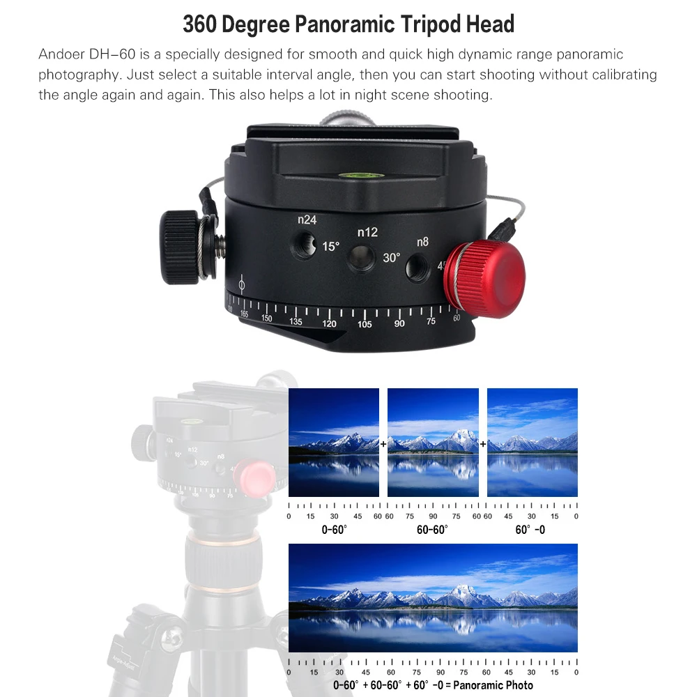 

Panoramic Ball Head Indexing Rotator HDR Tripod Head CNC Aluminum Alloy Max. Load 33Lbs for DSLR Camera