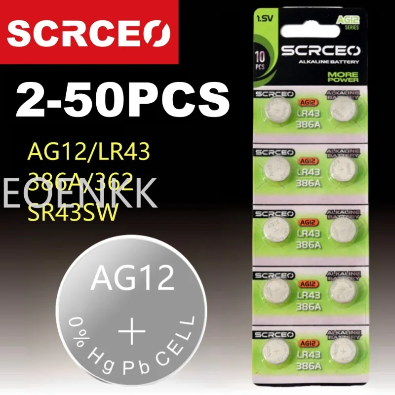 

Батарейки AG12 кнопочные, 2-50 шт., 1,55 в, LR43 AG 12 SR43 186 386 LR1142 V12GA SR43W SR1142