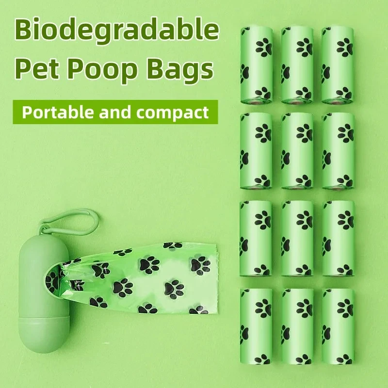 Biodegradable dog poop bags, large waste bag for dogs and cats, clean bag dispenser for outdoor home, pet supplies, 15 bags/roll