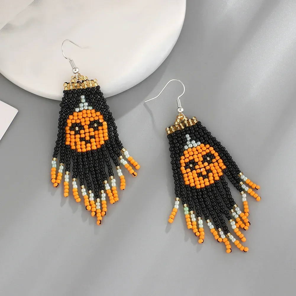 Beaded  Earrings  Hand knitting  Simplicity Tassel  Halloween  originality  ghost  Bohemia  alloy  ma'am  Rice Bead Earrings