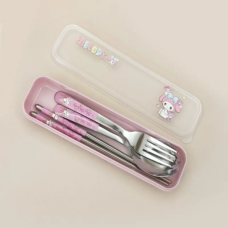 طقم أدوات مائدة محمولة برسوم كرتونية لطيفة من ماي ميلودي مكون من ثلاث قطع للطلاب والبنات، هدية عيد ميلاد كاواي للأصدقاء #2