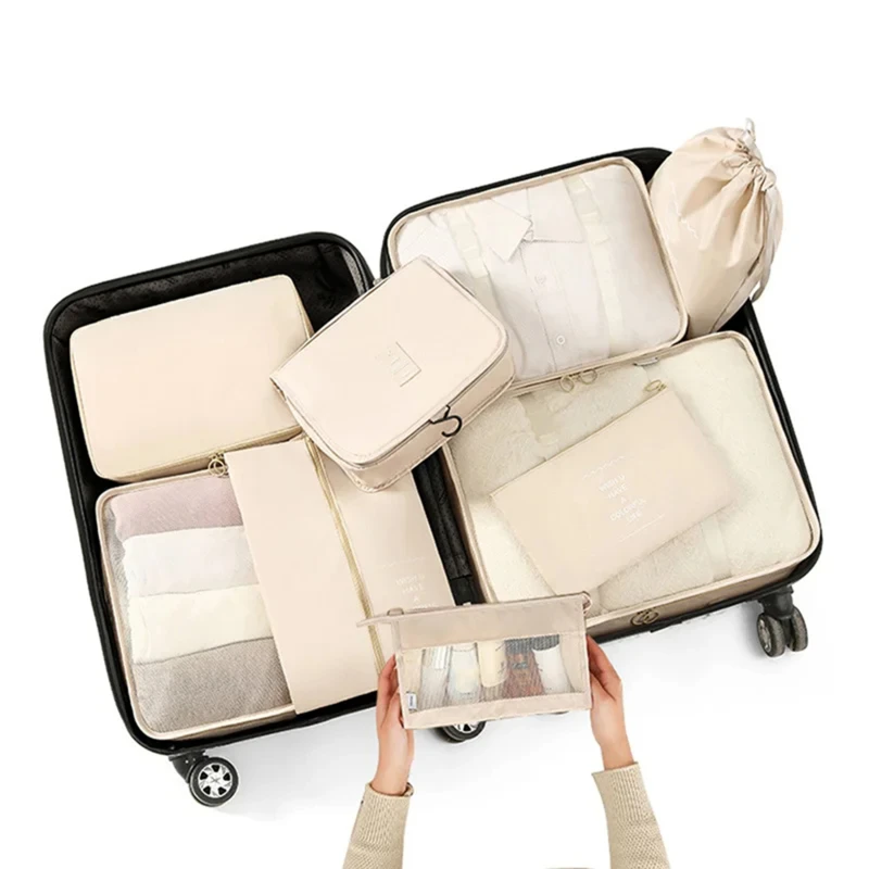 Impermeável Organizador Sacos para Viagem, Bagagem Mala, Saco de Lavagem, Armazenamento de Roupas, Acessórios, 9Pcs, Set