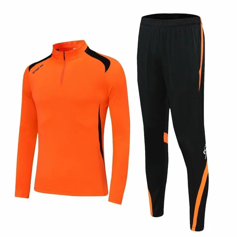 Spring Sports Set Men Stand Neck Zipper Elastic Waist Running Football Outdoor Training Clothes Loose Fitness Long Sleeved Suit