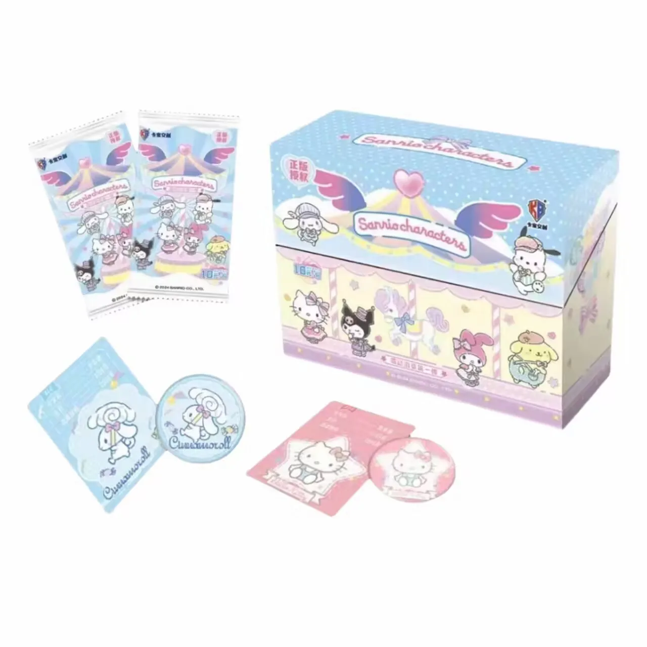 Scatola originale Sanrio Hello Kitty Kuromi Melody Cinnamoroll Badge Cartoon carte da collezione giocattolo per regalo di compleanno per bambini