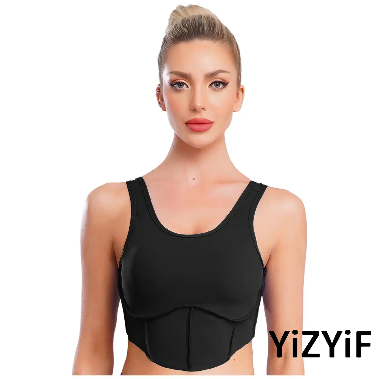 

Women Workout Fitness Tank Tops U Neck Sleeveless Crop Top Yoga Athletic Vest with Removable Chest Pads for Yoga Dance Training