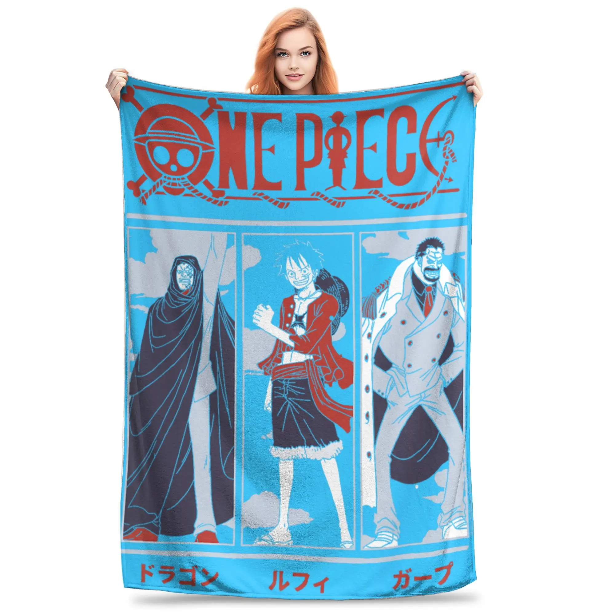 1PC Home One Pieces Anime Meet The Monkeys Dragon   Luffy   and GARP  Blanket Throw Super Cosy Plush Living Room Sofa