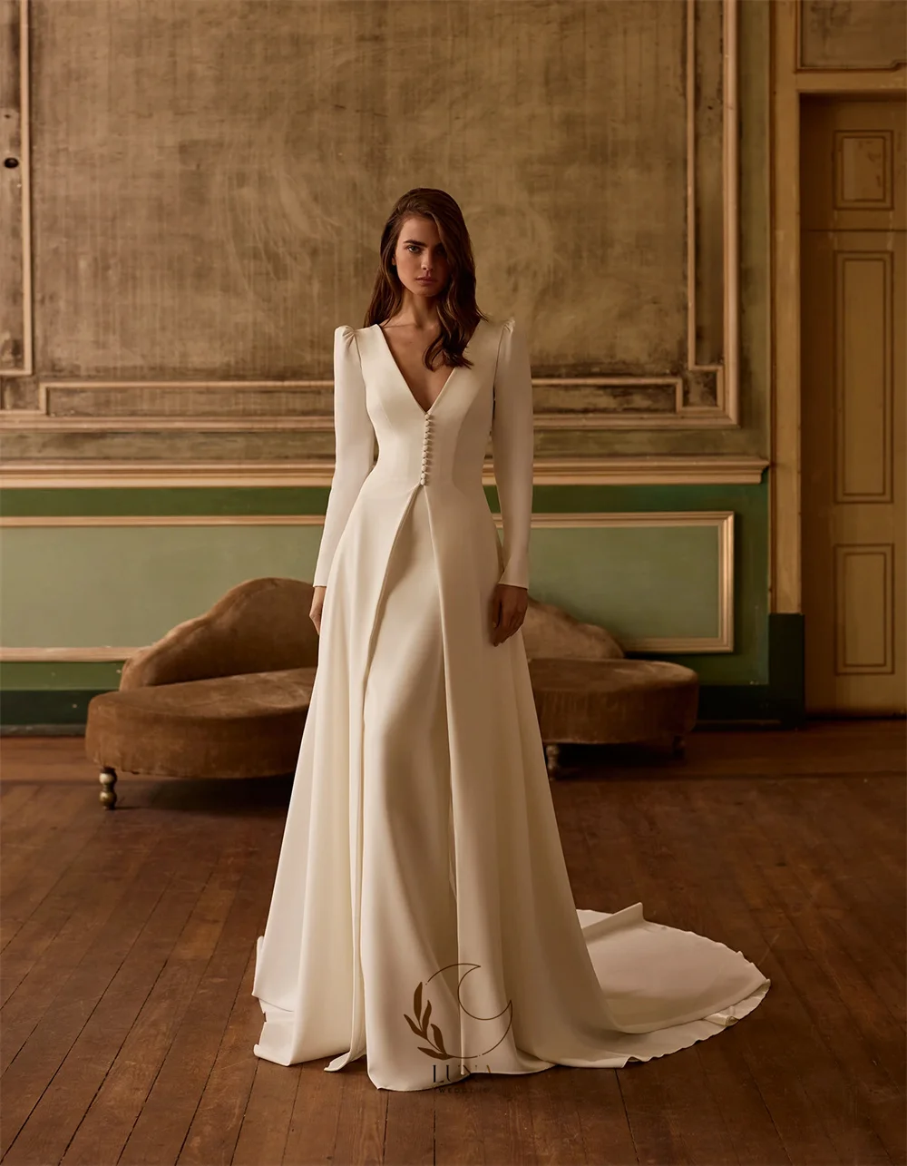 Luna Customized Wedding Dresses For Women 3 in 1 Bride Dress Sets Elegant V Neck Charming Civil Bridal Gown Vestidos De Novia