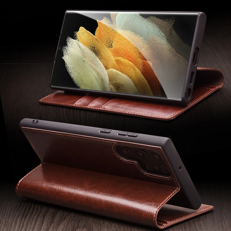 

Роскошный чехол для телефона из натуральной кожи для Samsung Gaxaly S24 S23 S22 S25 Plus, ультра стильный флип-чехол ручной работы с отделениями для карт