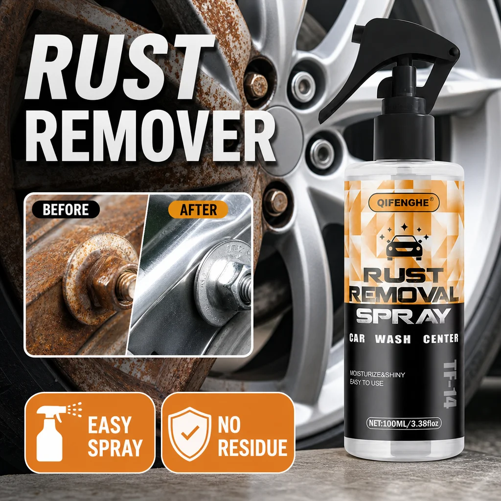 100ml Car Rust Removal Spray, Multi‑Purpose Rust Remover for Chrome Iron Alloy Steel, No Residue, Safe for Plastic & Rubber for
