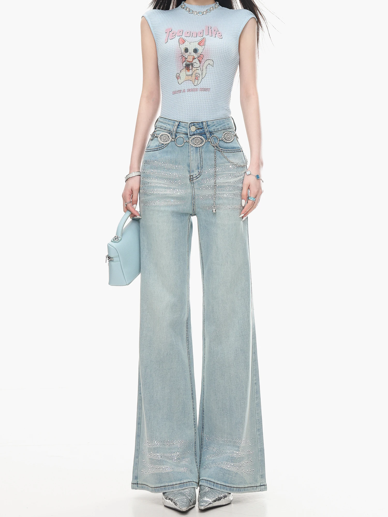 

Оригинальные синие джинсы-клеш с микро-расклешением для женщин, новинка 2026 года, облегающий крой, модель Bell Bot Pants ABWLR iluoding l Waist