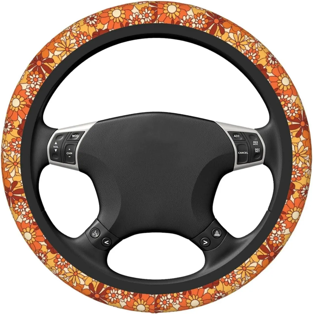 Boho Floral Vintage Hippie Flower Retro Steering Wheel Cover for Women Men Girls Car Accessories Decor Anti-Slip Neoprene Auto S