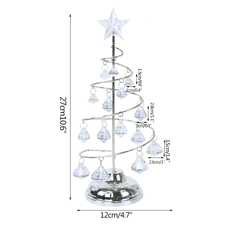 Crystal Christmas Tree LED Spiral Light Table Ornament Wrought Iron Xmas Tree Bedroom Desk Lamp Christmas Atmosphere Night Light