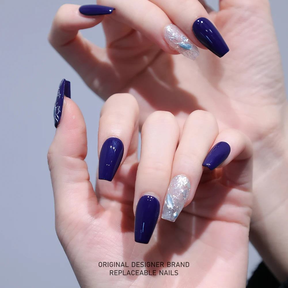 

ZIIIBEYOND Blue Fantasy Nail Art ручной работы для ногтей Синий Белый высококачественный дизайн ногтей, ZB67