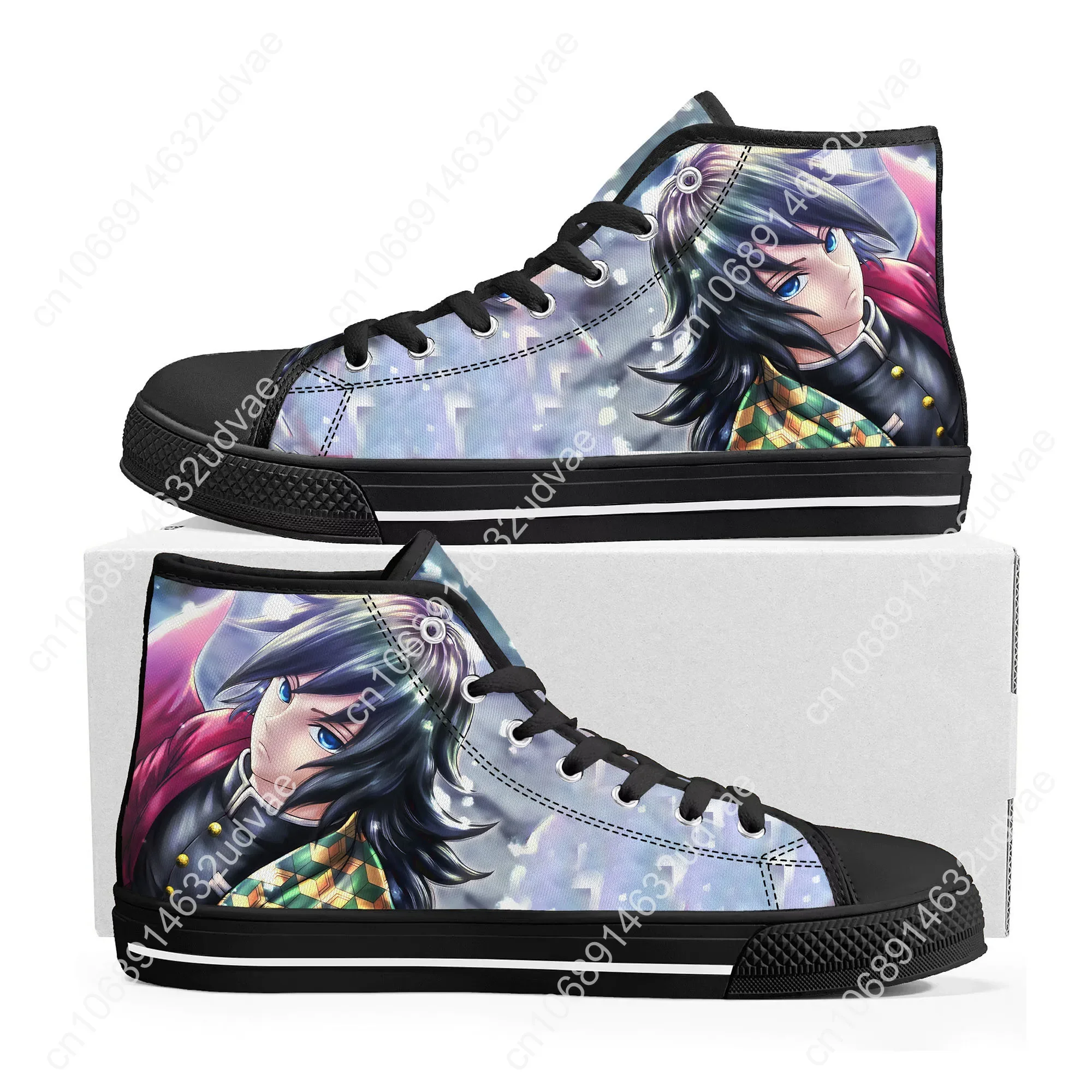 Giyu Tomioka Water Hashira Demon Slayer Kimetsu No Yaiba Hoge Top Sneakers Heren Dames Tiener Canvas Paar Schoenen Custom Schoen