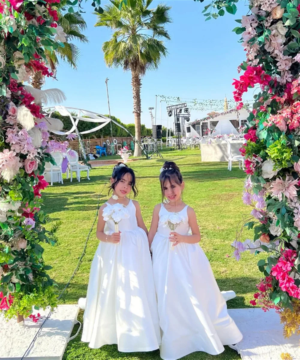 Elegancka satynowa sukienka dla dziewczynki na wesele, bez rękawów, z kokardą, sukienka dla dzieci, młodszej druhny, na przyjęcie urodzinowe, vestidos de comunión