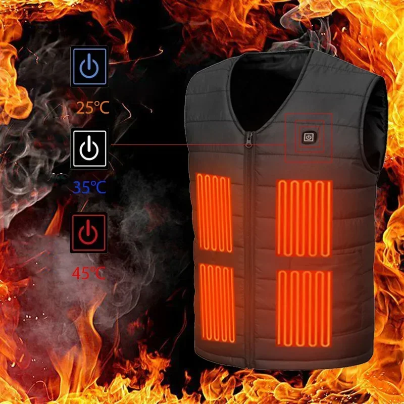 16 Areas Heated Vest Men Women USB Electric Heated Jacket Winter New Smart Heating Clothes Work Waterproof Thick Sleeveless Coat