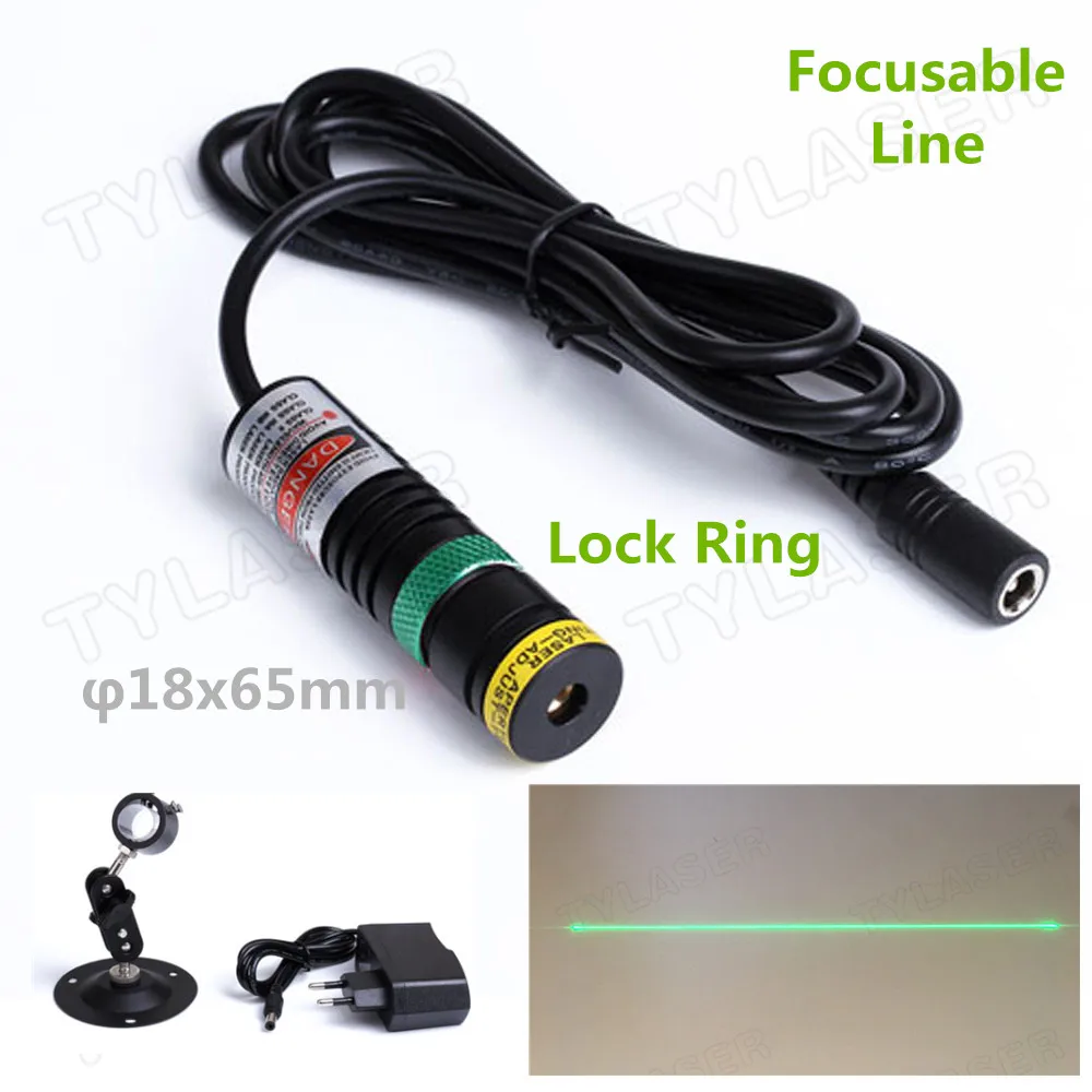 Adjustable Laser D18x65 505nm Green 10mw 20mw 30mw Module Laser Green Line For Woodworking Stone Cutting Machine with EU Adapter