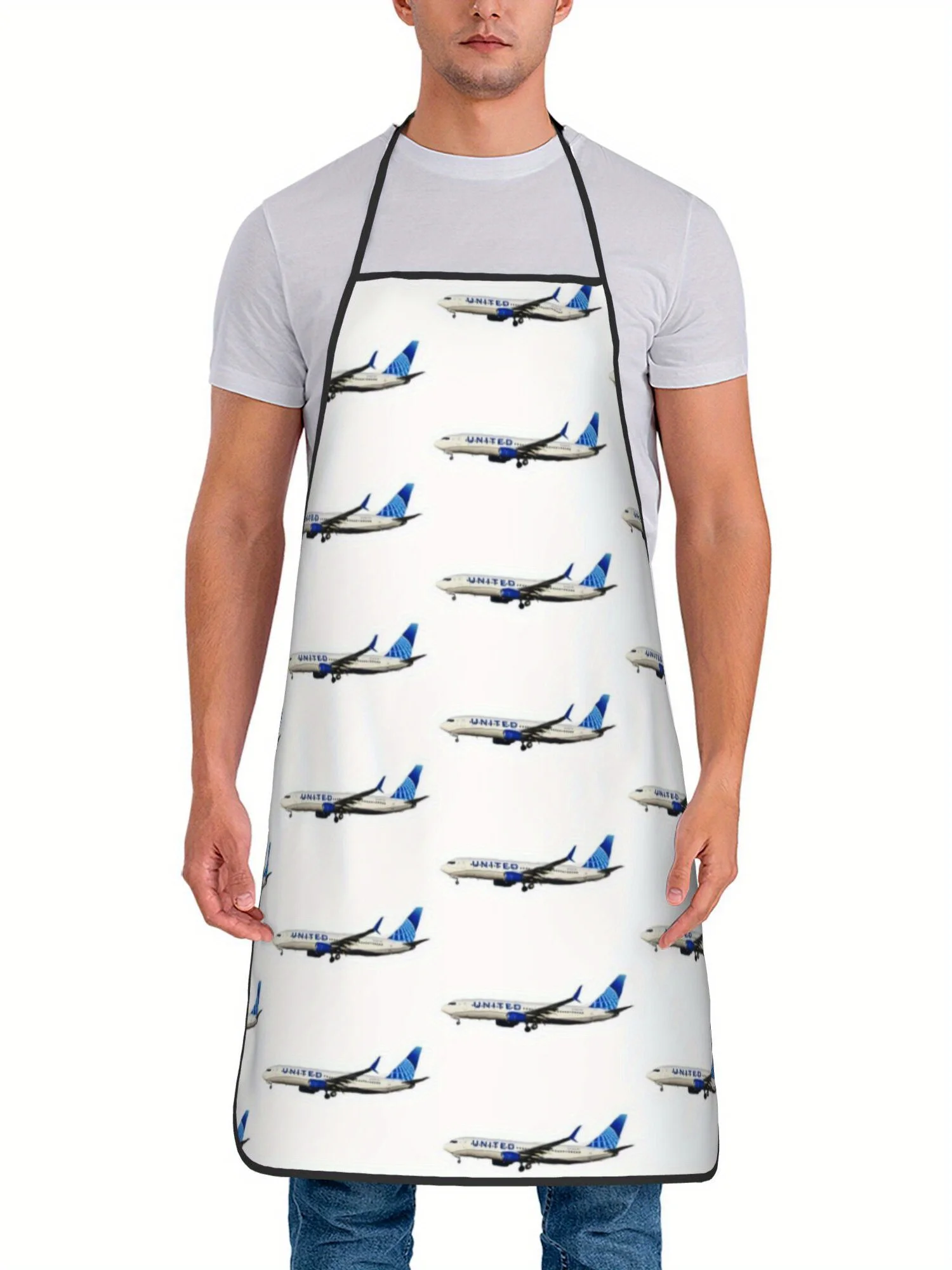 United Airlines Commercial Jet Plane Repeat White Print Waterproof Apron Unisex Adult Kitchen Baking Aviation Lover Holiday Gift