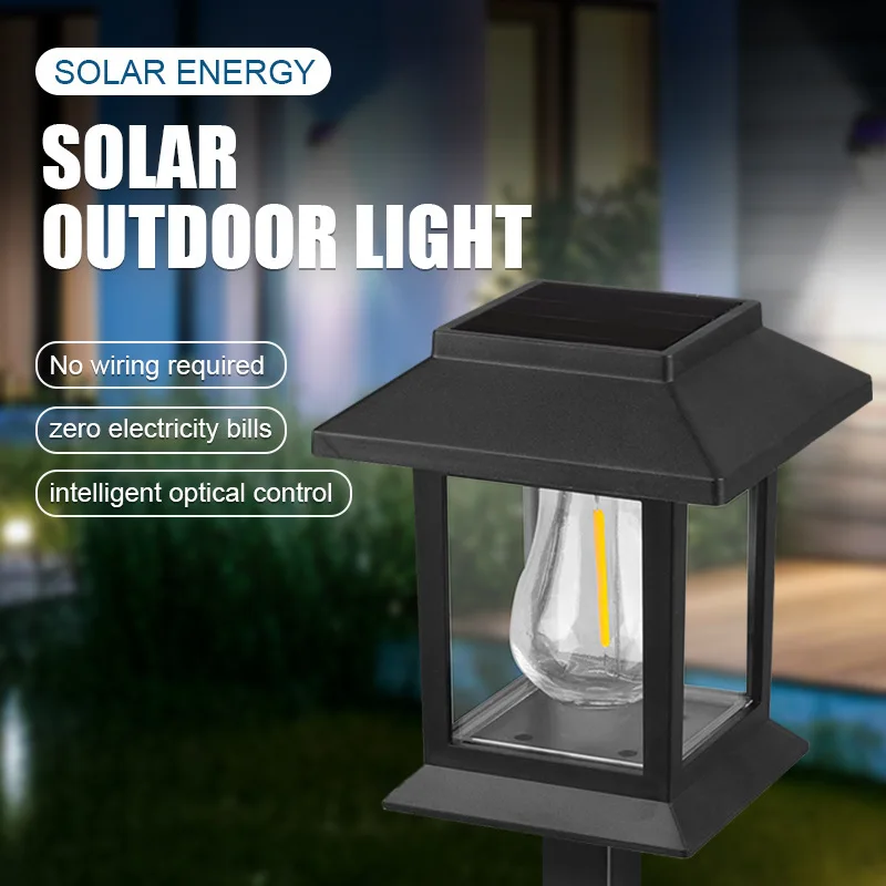

New Outdoor Rainproof LED Lawn Light Tungsten Solar Powered House and Garden Light Small Square and Palace Design Decor