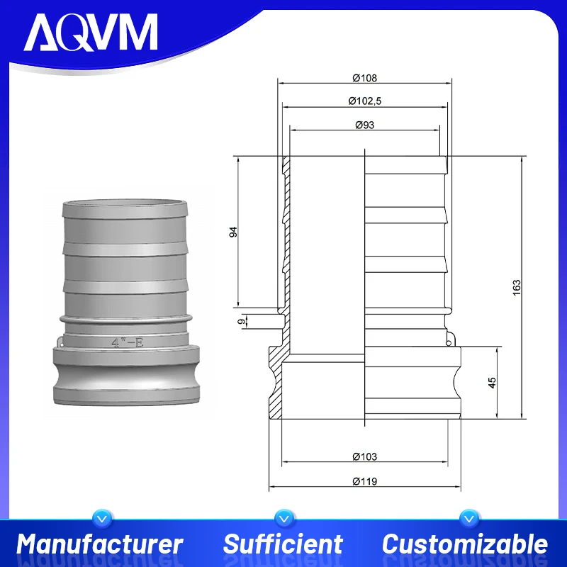 Jumbo Camlock E Type DN100 4 Inch 304SS Mining Machinery Coupling Heavy Duty Hydraulic Quick Connect Industrial Hose Fittings