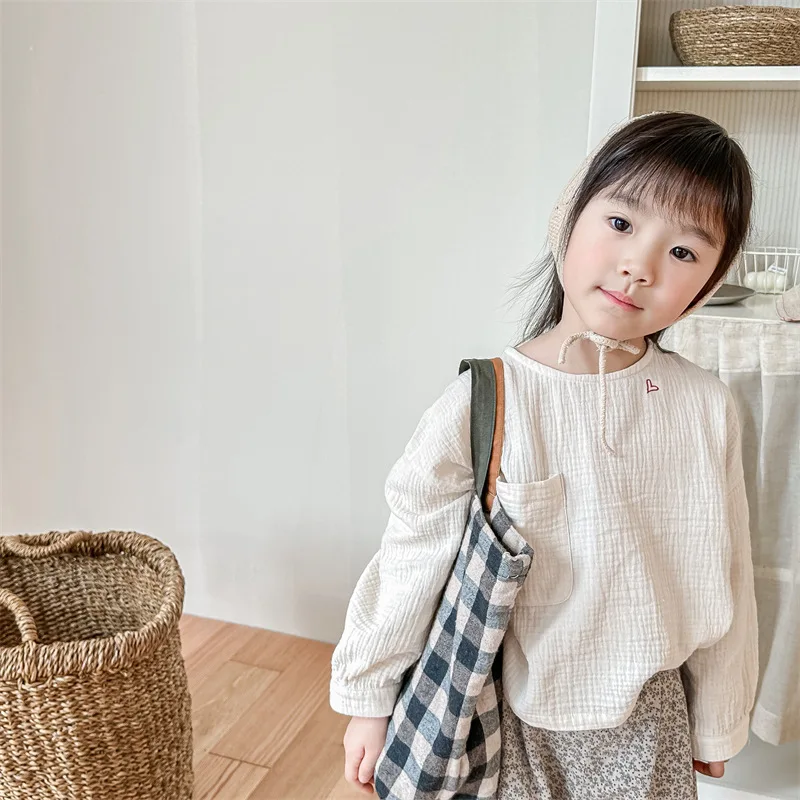 

Childrens Top 2026 Spring New Korean Edition Double Layer Embroidered Shirt Daily Fashionable Versatile Casual Wear