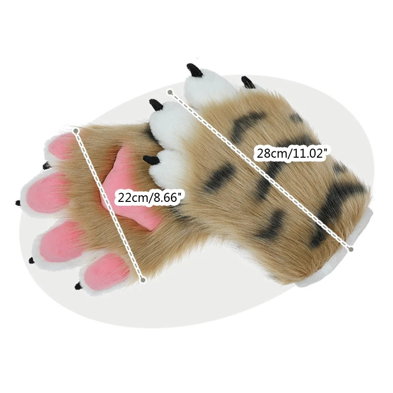 Women Winter Gloves Cartoon Tiger Paw Shape Warm Thicken Gloves Knit Mittens Furry Cuff Gloves for Girlfriend Presents