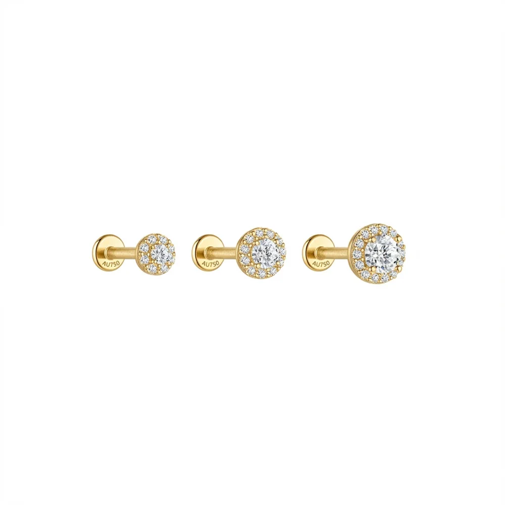 Aide 1 Stück 925 Sterling Silber Moissanit Halo Piercing Ohrstecker mit Schraubverschluss, rund, für Knorpel, 2-4 mm, für Damen und Herren – Detail 6