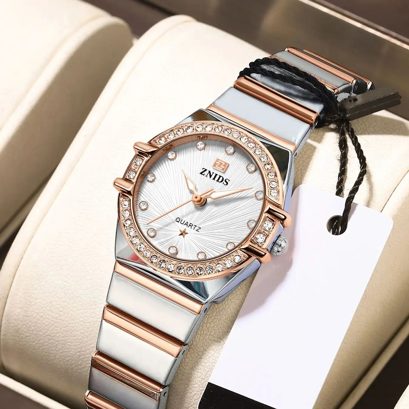 New Brand Women's Quartz Watch with Diamond-Encrusted Bezel, Steel Band, Waterproof Wristwatch, Fashionable Casual Style, Compact and Versatile, Popular Women's Watch, Top Choice for Gift Giving