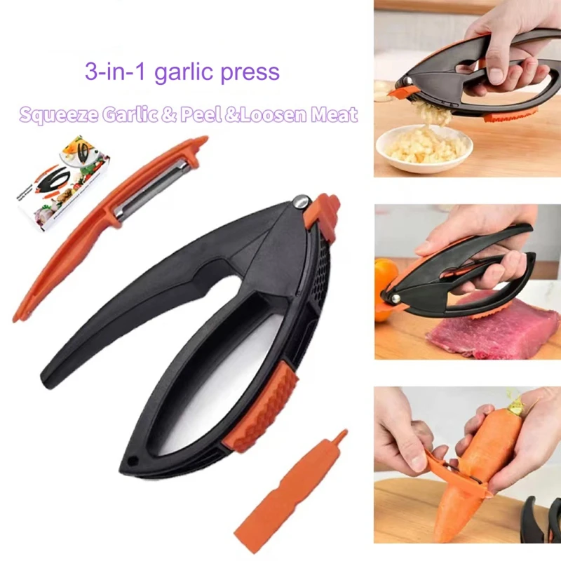 Garlic Press, Garlic Masher, Vegetable And Fruit Peeler, Meat Flosser, Manual Garlic Pounder Easy To Use