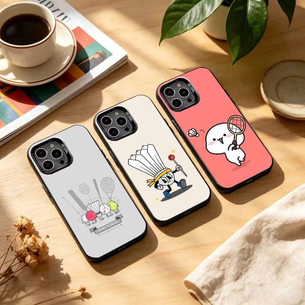 S-Sport B-Badminton Illustration Phone Case For iPhone17,16,15,14,13,12,11 Plus,Pro Max Black Candy silver phone case