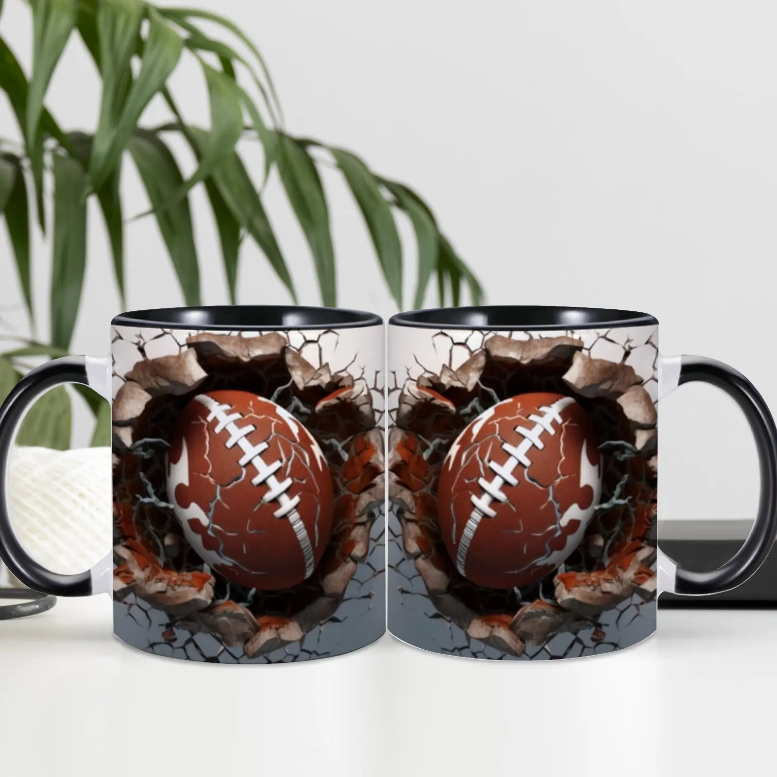 1pc 11oz 3D Rugby Mugs Football Mug Cup 3D Cracks Cup Soccer Baseball White Ceramic Mugs Football Lovers Coffee Mug Gift