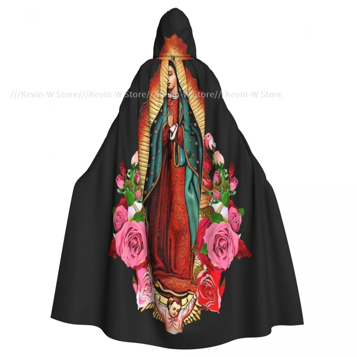 Adult Cloak Cape Hooded Our Lady Of Guadalupe Virgin Mary Print Medieval Costume Witch Wicca Vampire Elf Purim Carnival Party