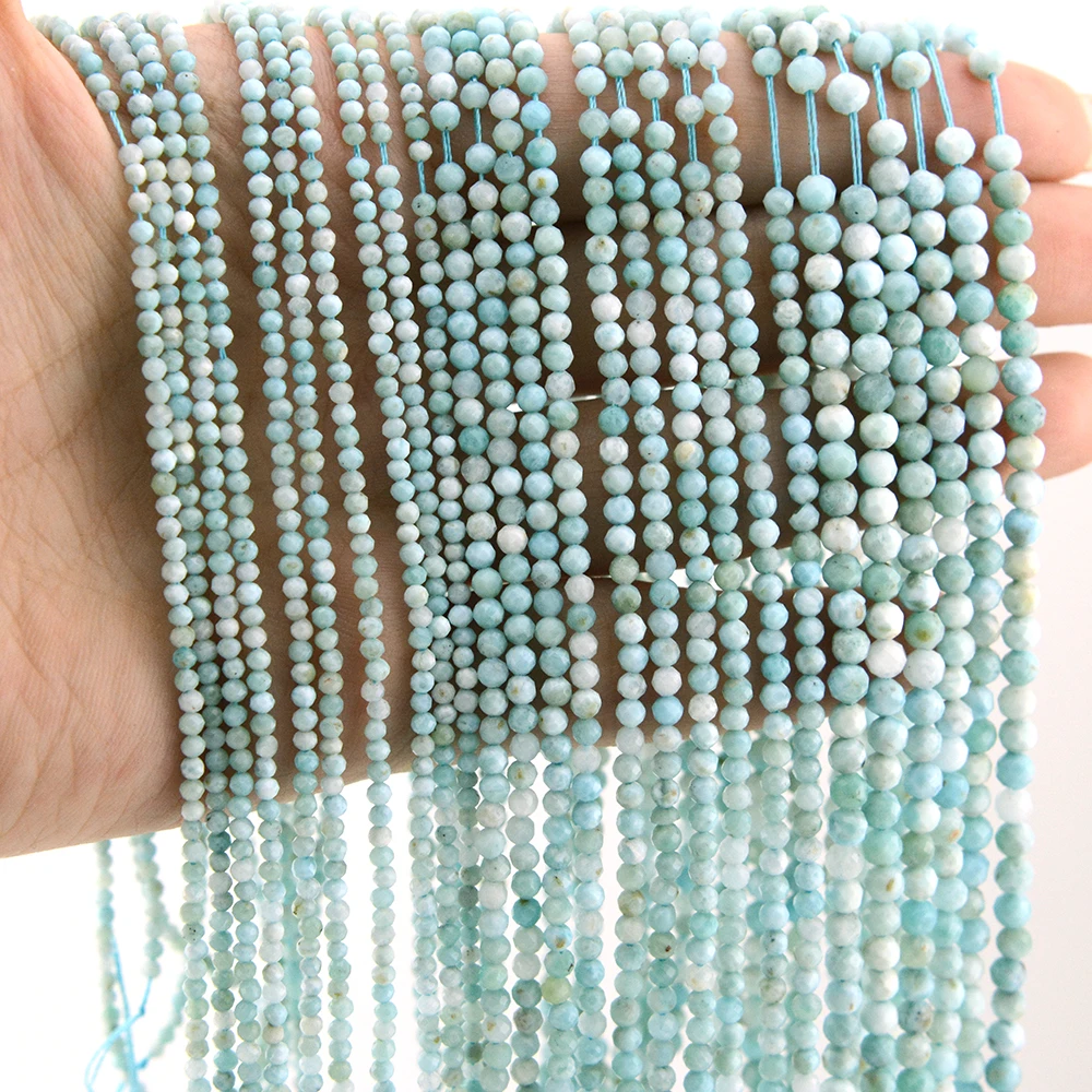 2/3/4mm Larimar / Pectolite Faceted Round Beads For Jewelry Making Natural Gemstones DIY Necklace Bracelets Earrings