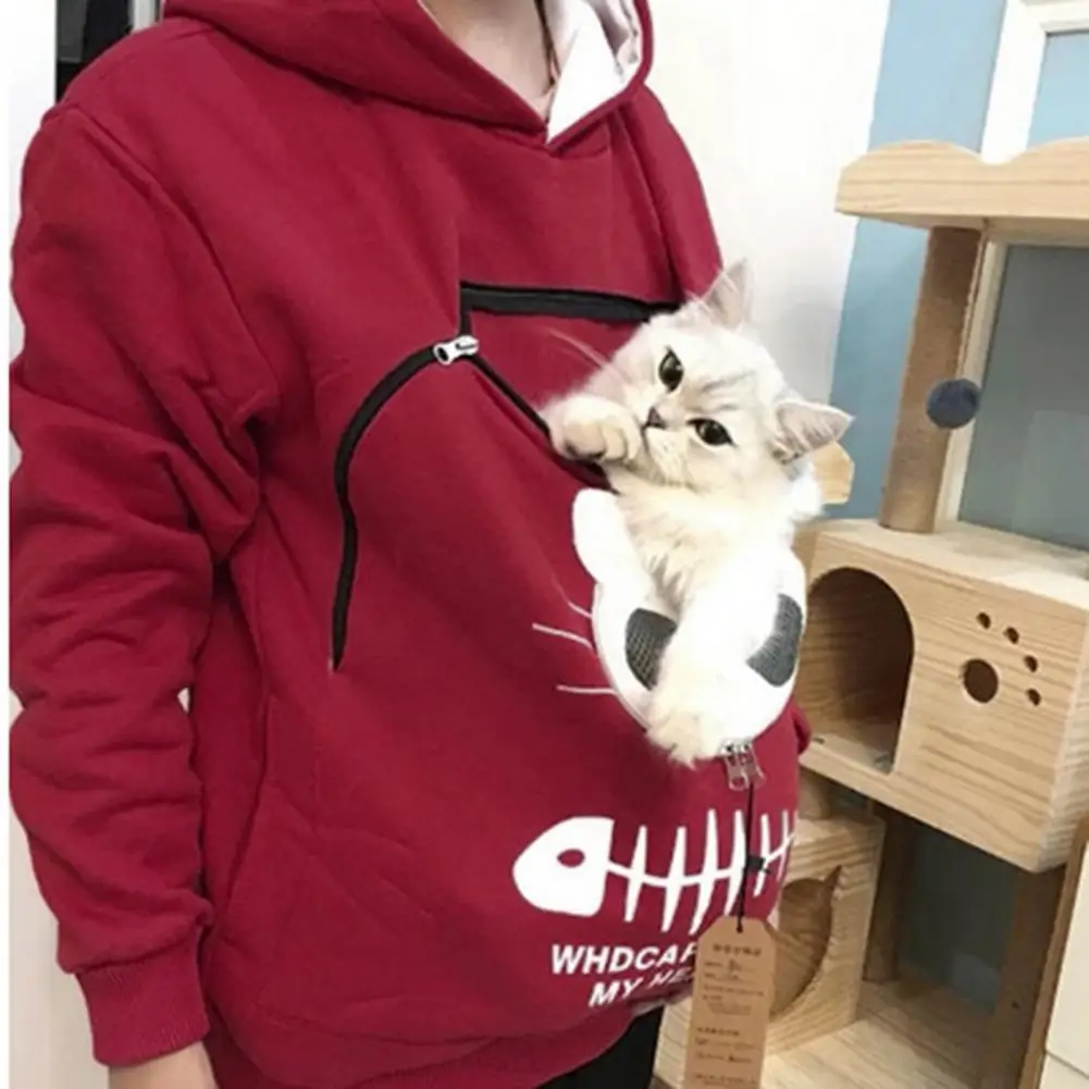 Women Men Hoodies Pet Carrier Thicken Shirts Cats Lovers Hoodie Kangaroo Dog Pet Paw Pullovers Cuddle Pouch Sweatshirt Hoodies