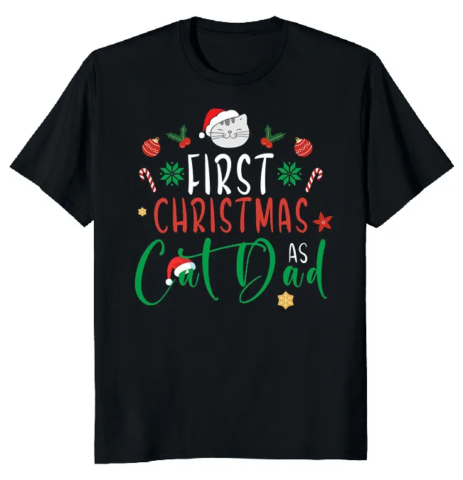 NEW LIMITED First Christmas As Cat Dad Funny Novelty Tee  Fast ShippingAnime Pattern Summer Clothing